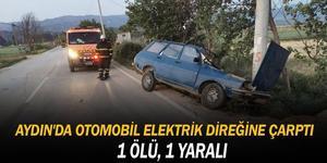 Aydın'ın Koçarlı ilçesinde otomobilin elektrik direğine çarpması sonucu 1 kişi hayatını kaybetti, 1 kişi yaralandı. ( Aydın itfaiyesi - Anadolu Ajansı )