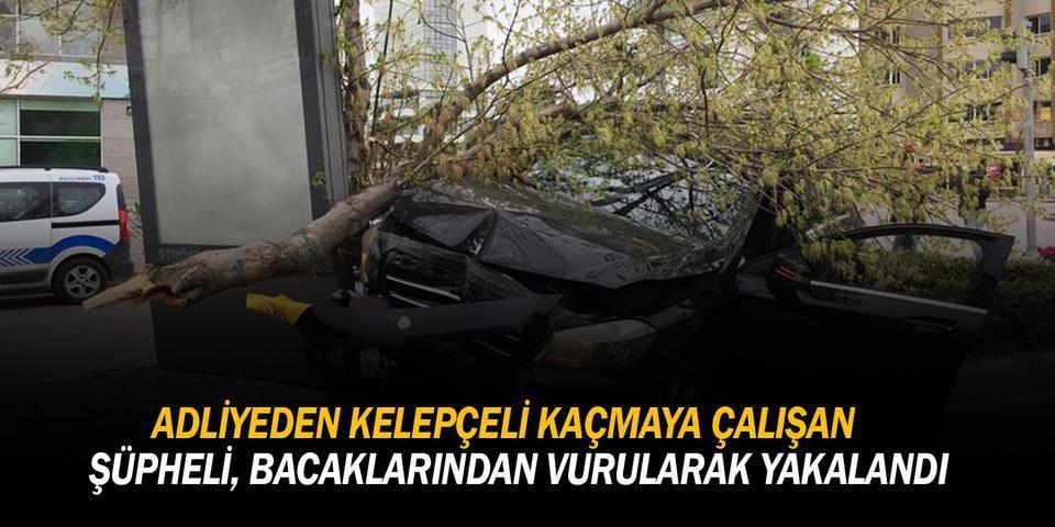 İzmir'in Bayraklı ilçesinde, adliye girişinde elleri kelepçeliyken arbede çıkarıp, kargaşada kendisini bekleyen otomobil ile kaçmaya çalışan, ağaca çarpıp kaza yapınca yaya olarak kaçışını sürdüren şüpheli, polis ekiplerince bacaklarından vurularak yakalandı.
